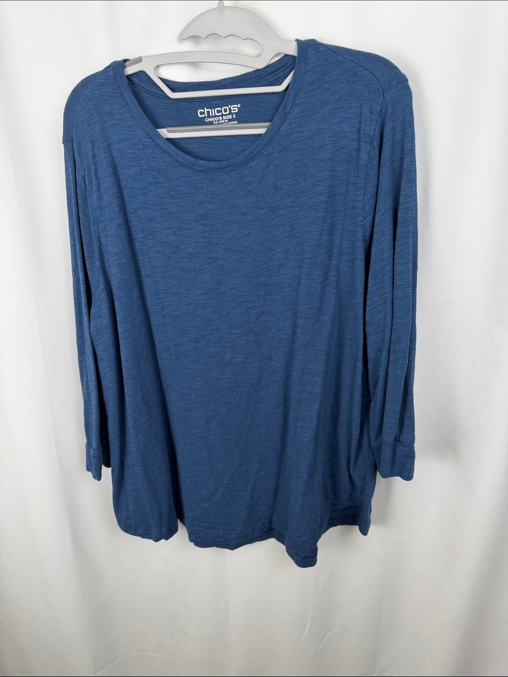 Chico’s Blue 3/4 Sleeve Cotton Modal Tee Size 3 (XL) Soft Casual Top